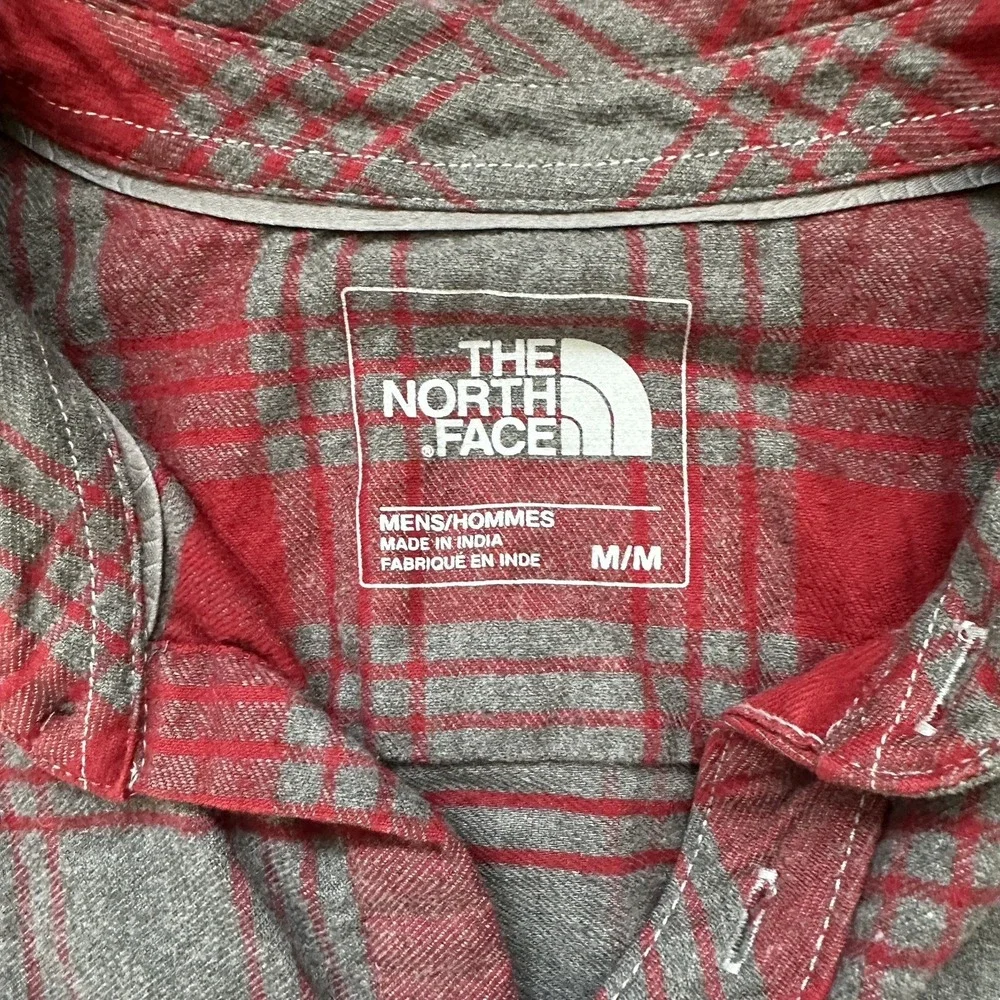 The North Face Mens Approach Flannel Shirt Red Gray Plaid Long Sleeve M